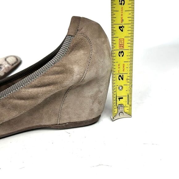FRAU Suede Leather Wedge Pump Taupe Python Snake Print Toe IT 40 US 8 - Picture 15 of 16